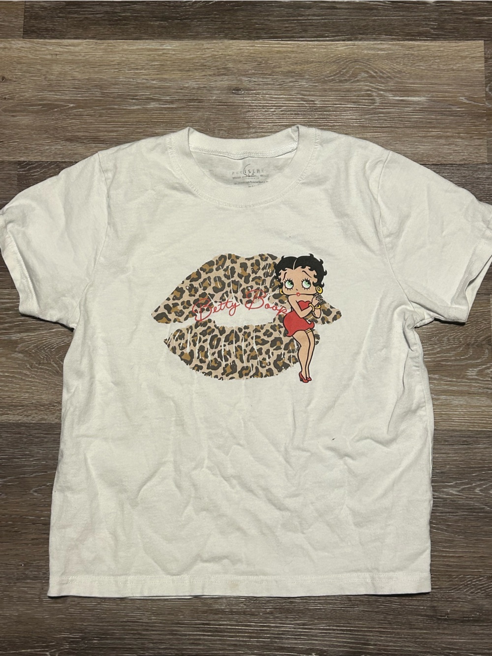 Betty Boop White Tee with Leopard Lip and Red Accent
